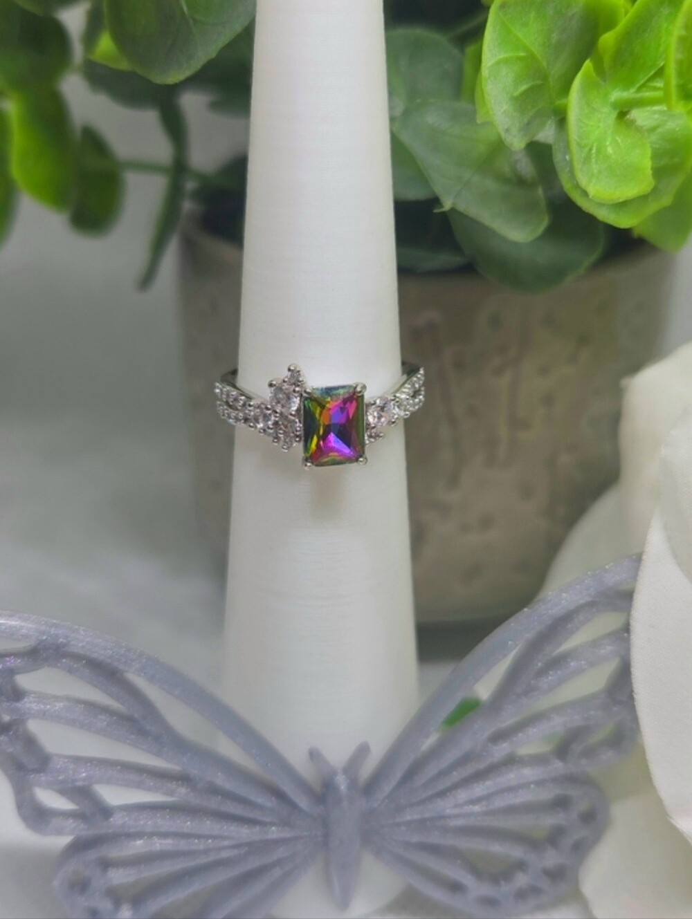 BP Mystic Aurora Cz Ring With Side Accents On Rhodium Plating